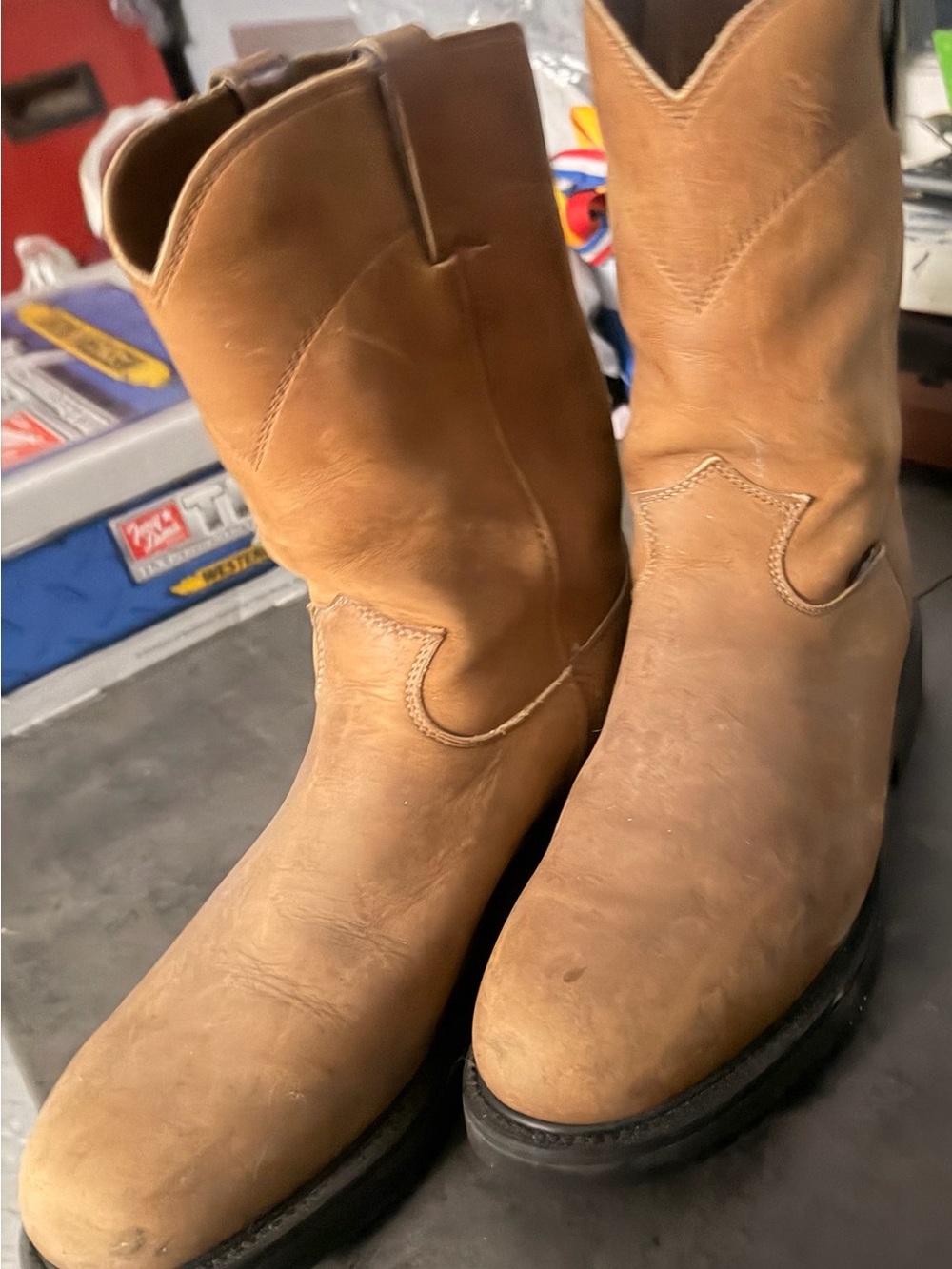 Justin Boots Tan Pull-On Western Work Boots